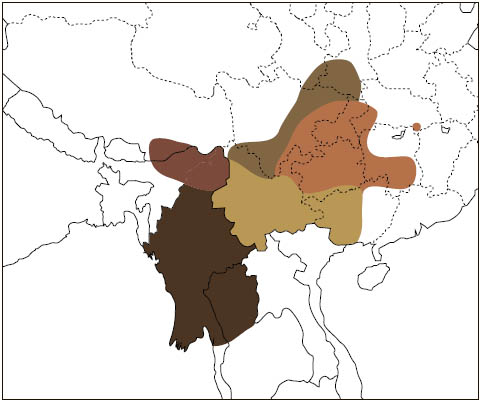 Distribution: Red and White Giant Flying Squirrel